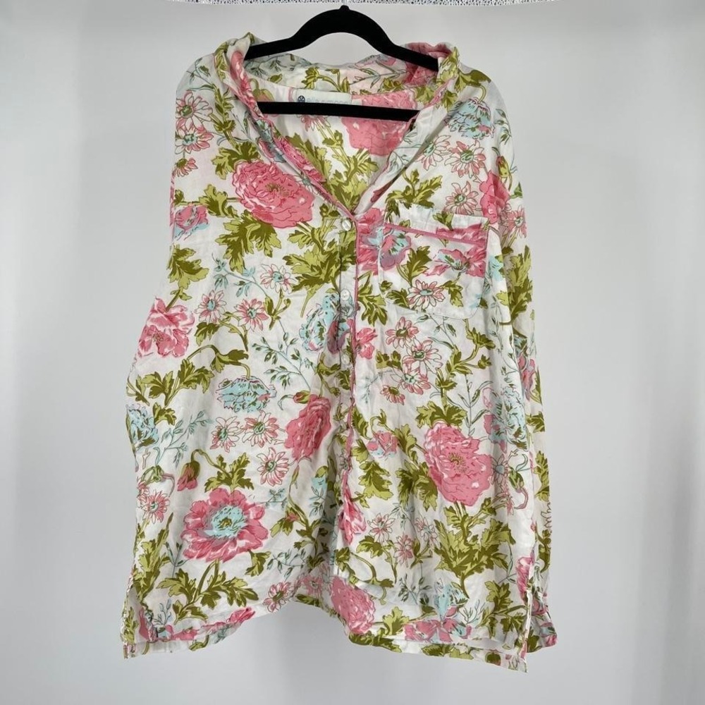 Ella Simone Floral 100% Cotton Button Up Blouse Long Sleeve L Cottagecore